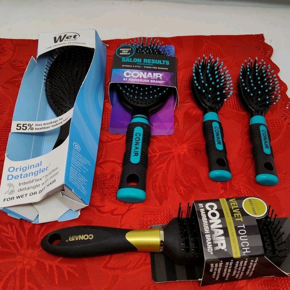 5 Piece Hair Brush Lot – Conair & Wet Brushes Styling, Paddle NEW Box Damage